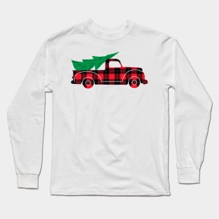 Christmas Plaid truck with tree Long Sleeve T-Shirt